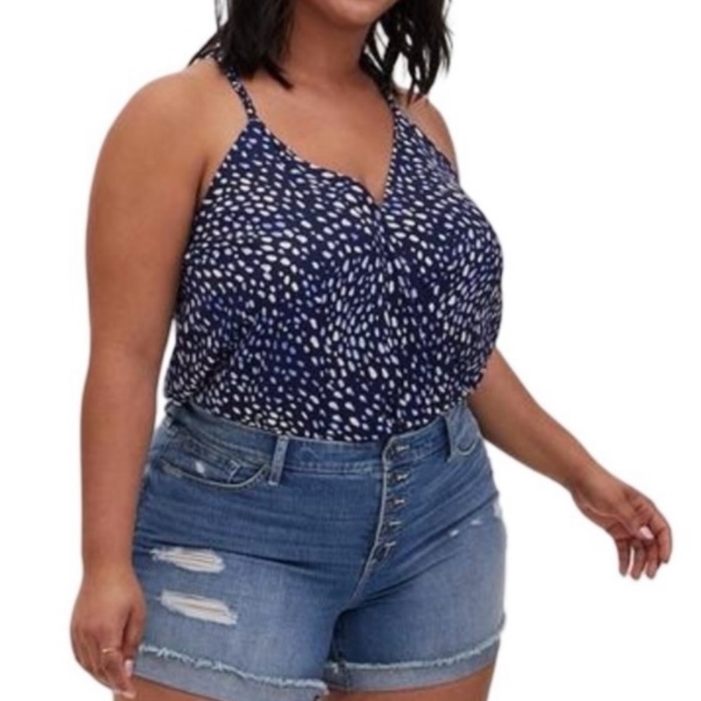 Torrid Navy Blue Dot Braided Strap Faux Wrap Bodysuit Tank Top Cami Size 1X